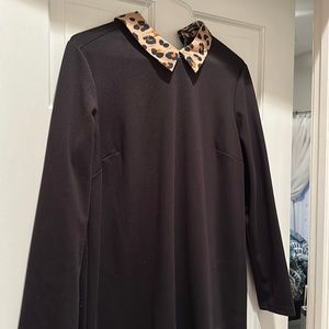 Iike new, black shift dress with cheetah print collar. From Paris